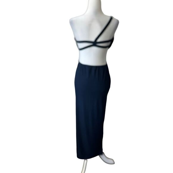 Anrabess Blue Halter Strappy Dress Circle Front Cutout SZ M - Picture 2 of 15